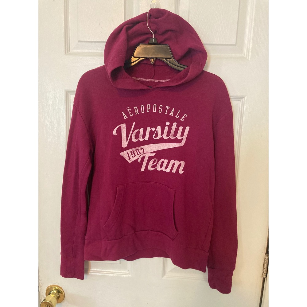 Aeropostale Womens Varsity Team 1987 Graphic Hoodie Maroon Burgundy Size Medium